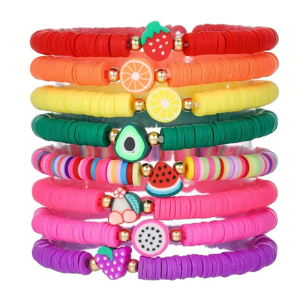 8-Piece Multi-Layered Soft Clay Fruit Bracelet Set
