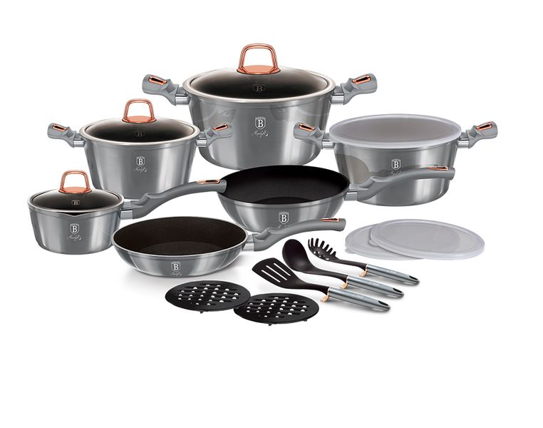 Berlinger Haus 18-Piece Marble Coating Smart Lid Cookware Set - MoonLight