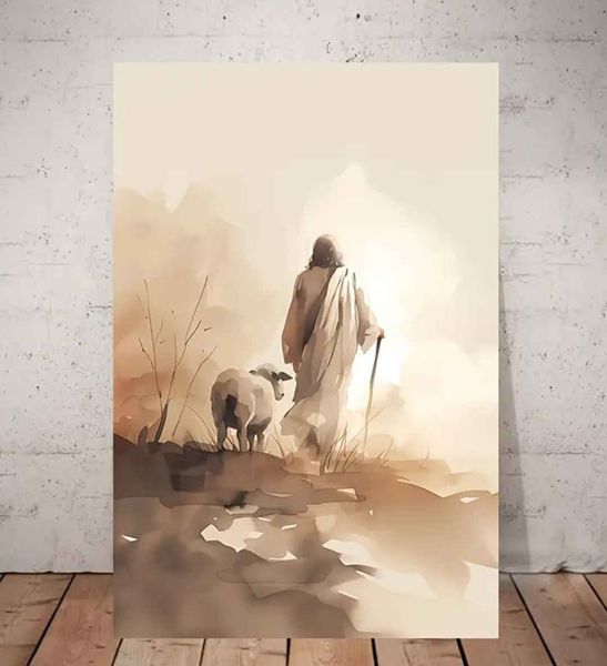 Inspirational Jesus and Lamb Religious Unframed Wall Poster - 30cm x 45cm