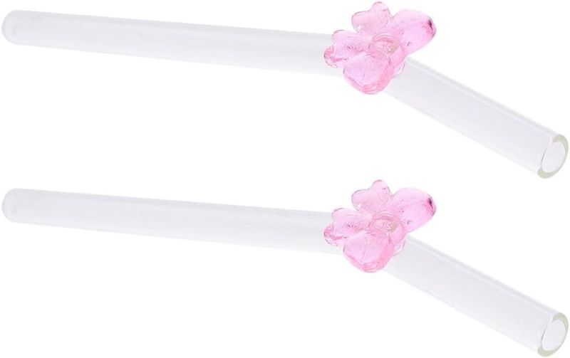 Glass Drinking Straws with Pink Bow Charms