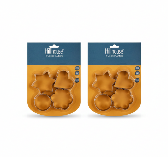 Hillhouse Stainless Steel Cookie Cutter Set - 4 Assorted Shapes - 2 Pack