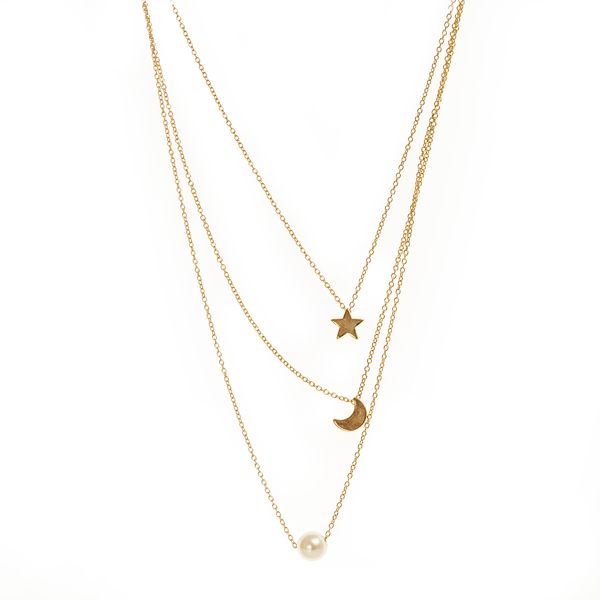 Necklace Multi-layered Star Pearl Moon Sliver Pendant