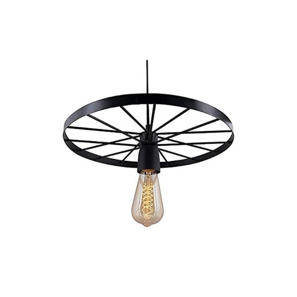 Decorative Wheel Pendant Ceiling Light - Black Metal Hanging Lamp- 4 pack