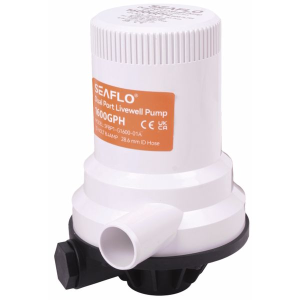 Seaflo Dual Port Livewell Pump for Boats - 1600GPH (12 Volt/8.4 Amp)