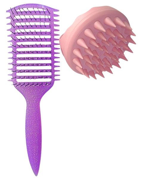 SoSolar Combo - Curling Styling Brush + Silicone Scalp Massager Set