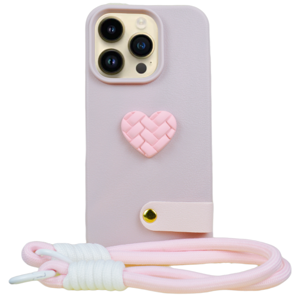 Woven Heart Embellishment Phone Case Compatible With iPhone 14 Pro - Pink