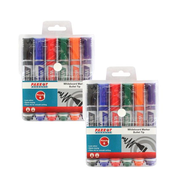 Parrot Products 2pack of 6 Bullet Tip Whiteboard Markers (12 Markers Total)