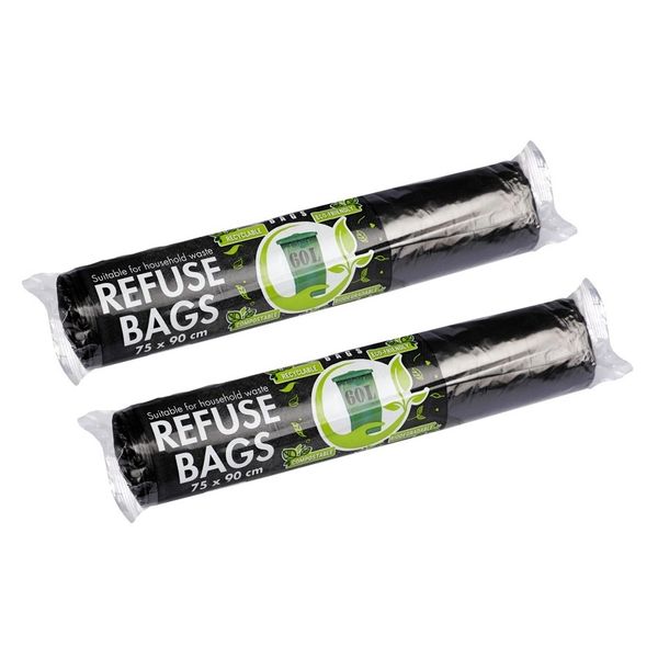 Biodegradable Black Refuse Bags 75cm x 90cm (10 Bags per Roll) Pack of 2