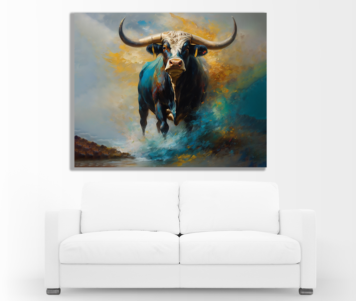 0172 Bull In Colorful Mist Canvas Wall Art
