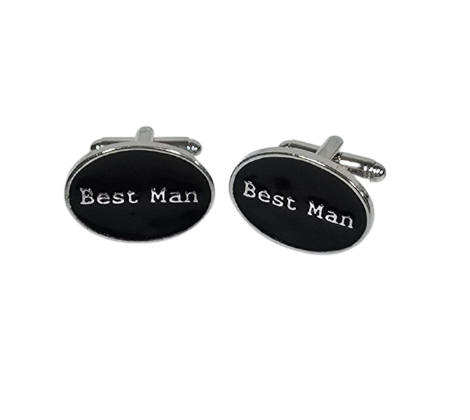Wedding Silver &amp; Black Cufflinks - Best Man