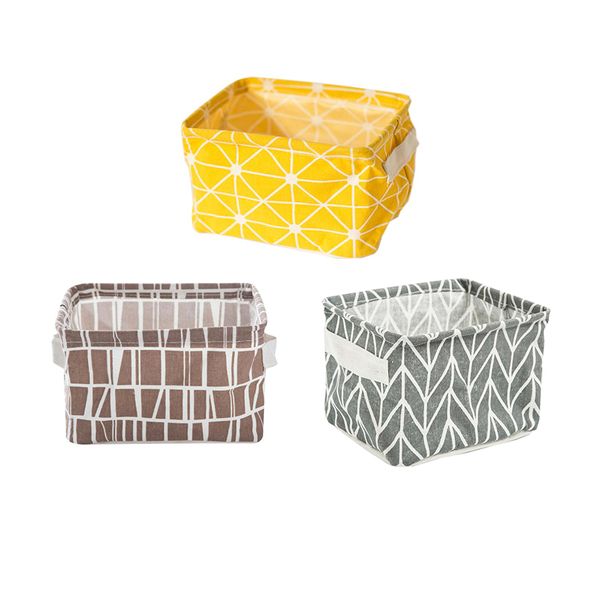 Set of 3 Small Cotton Linen Foldable Storage Containers