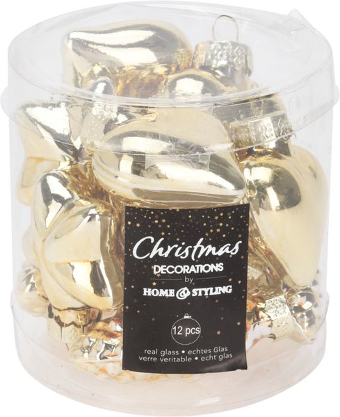 Glass Hanging Ornaments - Gold Shiny Finish, Set of 9, 4-4.5cm