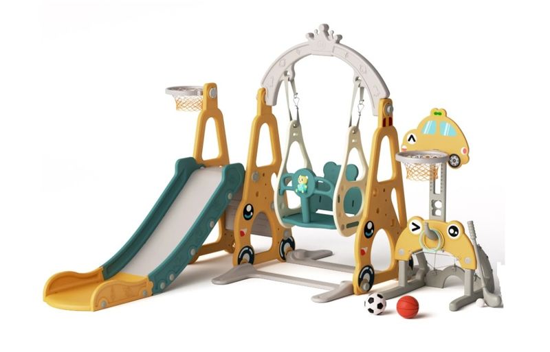 Playground Foldable Slide Swing Toys Kids 7 in 1 Plastic-Yellow