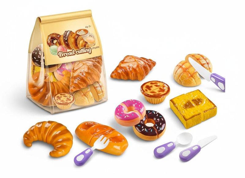 Deluxe Kids Bread Cutting and Bakery Play Set with Hook and Loop