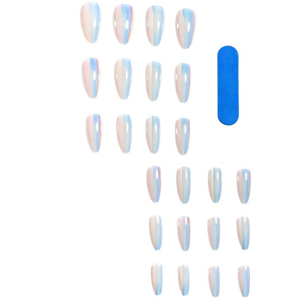 24 Piece Iridescent Glossy Almond Shape Press-On Nail Set - Chrome Finish