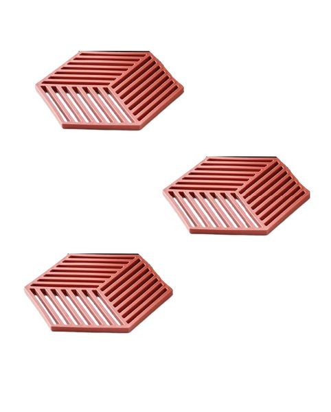 Hexagon Silicone Placemats / Coasters for hot items - Pink - 3 piece