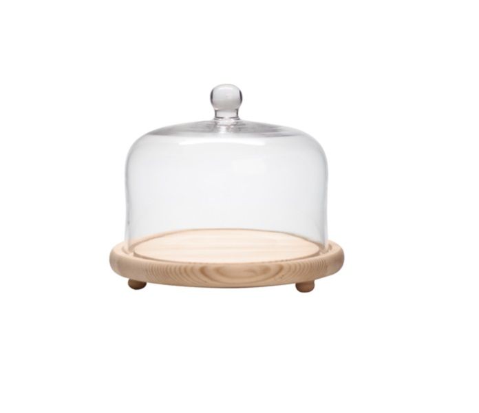Straight Sided Cake Glass Dome with Wooden Base 23x31cm