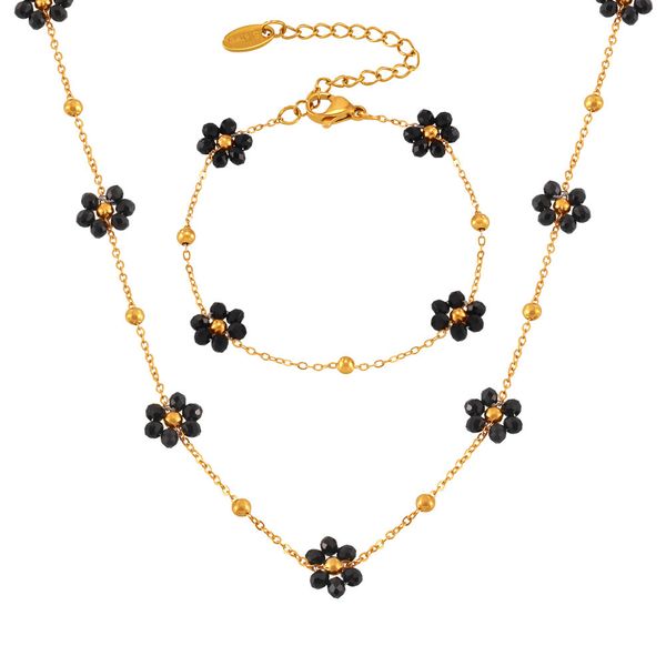 British Floral Jewelry Set - Natural Stone Beaded Titanium Steel Collection