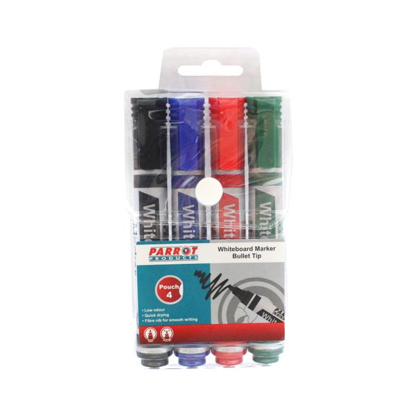 Parrot Whiteboard Marker Bullet Tip (Pack of 4 Assorted)