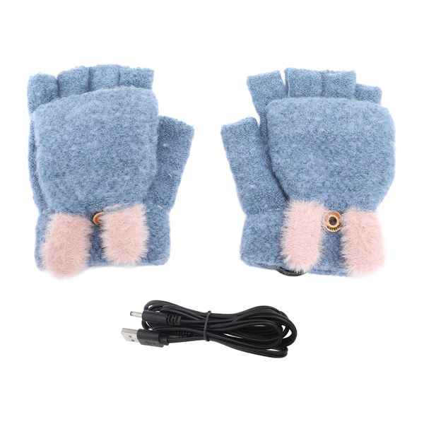 Blue USB Heated Half Finger Typing Gloves