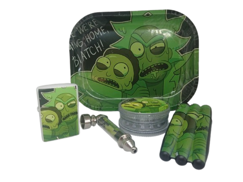 Rick &amp; Morty Green cartoon-themed rolling tray set