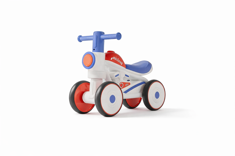 Kids Ride-On Toy Bike - White with Blue &amp; Red Accents