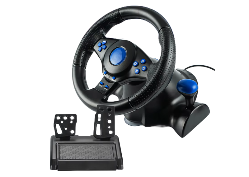 USB PC Racing Game Steering Wheel with Gear and Pedals