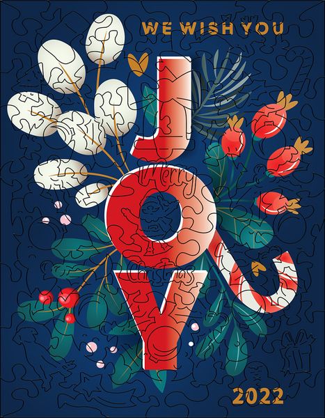 Christmas Postcard: JOY - 88 pieces wooden puzzle
