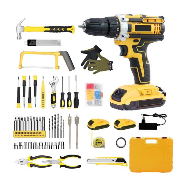 48 Piece Cordless Rechargeable Drill Tool Set With Carry Case &amp; Work Gloves