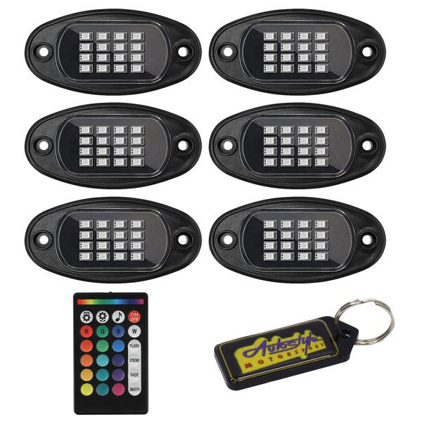 Universal LED Undercar 6 Piece Rock Light Kit with Remote &amp; Key Holder