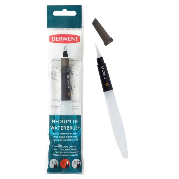 Derwent Waterbrush for Watercolour Painting, Medium Tip, 2301760