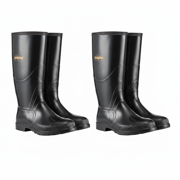 Gumboots Men's Knee-High Waterproof Black Boots - 2 Pack