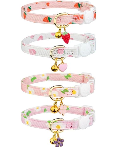 4 Pack Cotton Breakaway Cat Collar with Bell Comfortable breathable