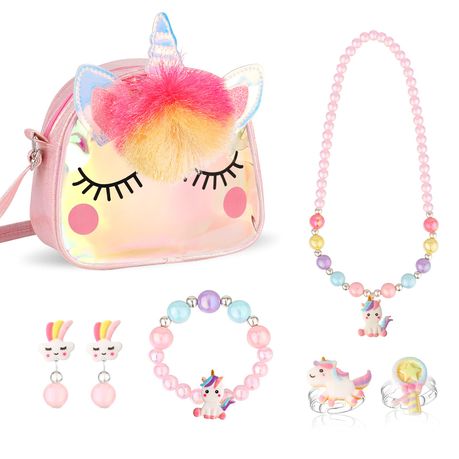 Unicorn Crossbody Bag Purse with Jewelry Set Little Girls Image