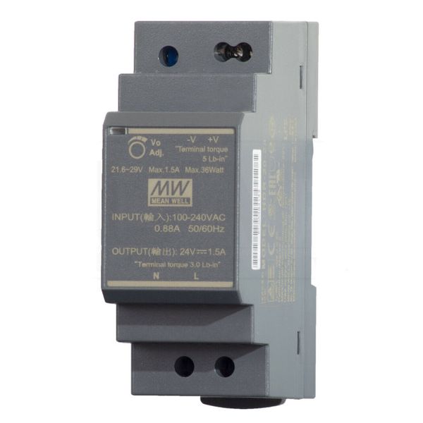 Din rail mount, switch mode power supply 24VDC 1.5A - HDR-30-24