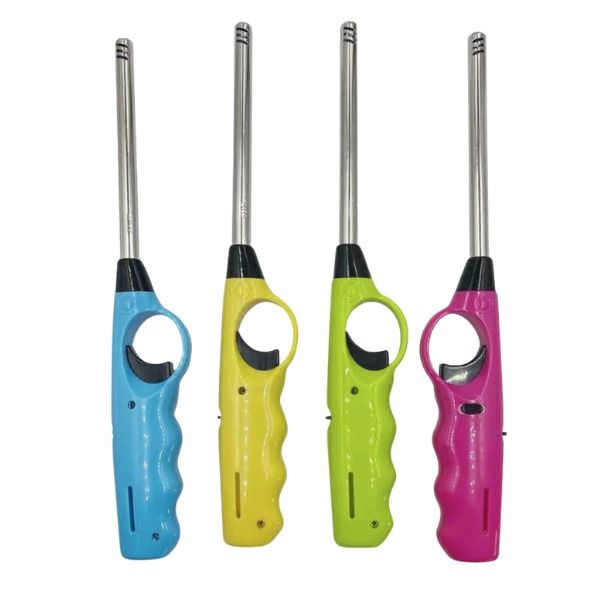 4-Pack Refillable Long Neck Braai Gas Lighters - Assorted Colours