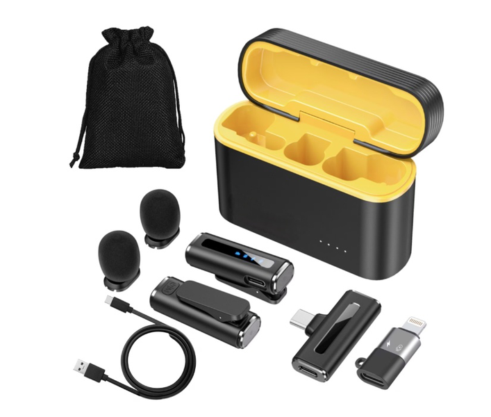 Wireless lapel Microphone Set (2 microphones), noise-cancelling function