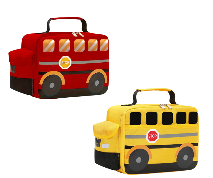 2 Pack Kids School Lunch Bag Cooler 3D Cartoon School Bus Style Design
