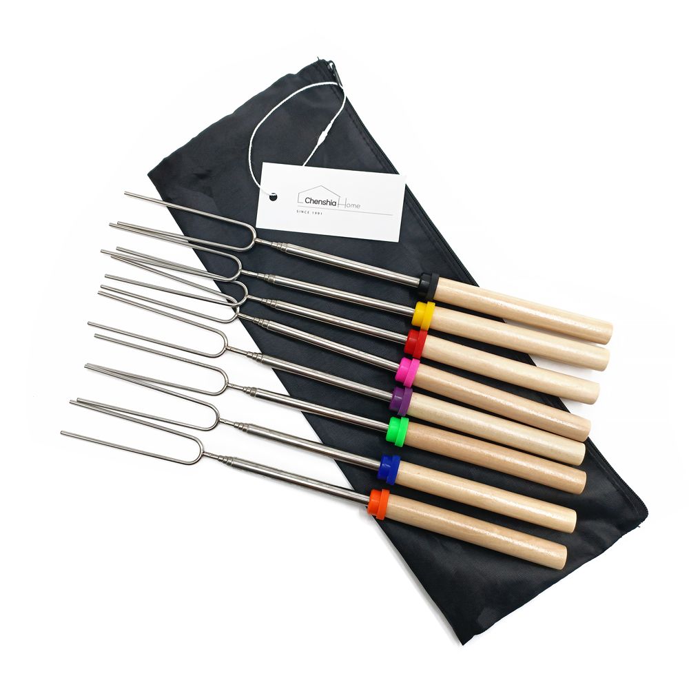 Chenshia | 8- Piece Marshmallow Telescopic Roasting Forks &amp; Wooden Handle