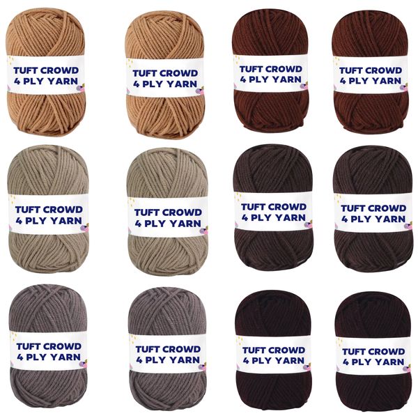 TUFT CROWD - Brown Yarn, 4-ply Tufting Yarn ( 12 x 25g ) , Knitting Yarn