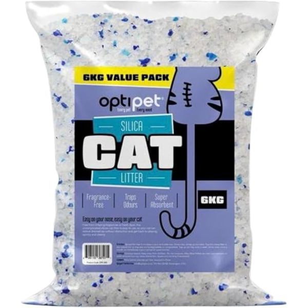 Optipet Silica Cat Litter - 6kg Value Pack | Odour Control, Low Dust