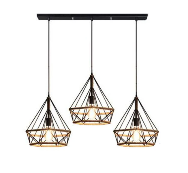 Row of Three Hanging Vintage Rope Pendant Light