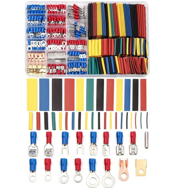 678 Pieces Repair Kit - 350 Pieces Cold Crimp Terminals &amp; 328 Pieces Heat Shrinkable Tube