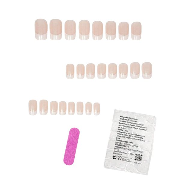 24 Piece Medium Square Press-On Nails - White French Style with Glitter