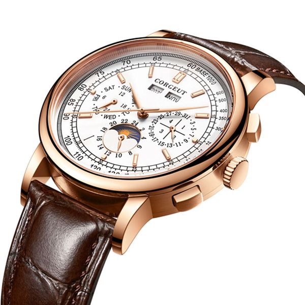 Corgeut Moon Phase Watch 41mm Automatic Water Resistant 50m