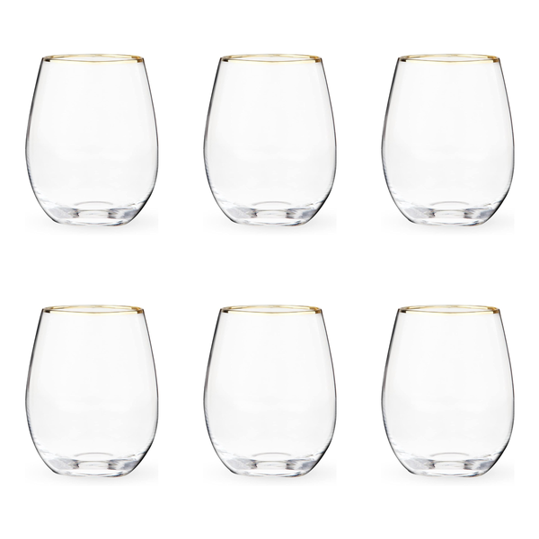 Premium Stemless Wine Glasses with Golden Rim - 330ml - Set of 6