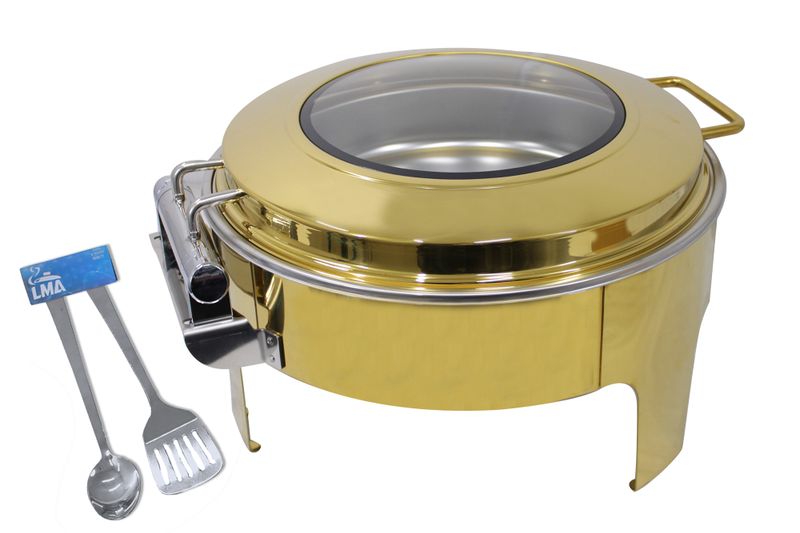 9L Round Flat Top Chafing Dish with Window &amp; Soft Close Damper