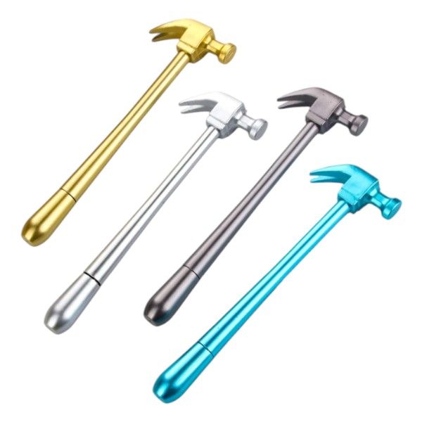 4 Piece - Refillable Ballpoint Pens With Hammer Design - Metallic Colors