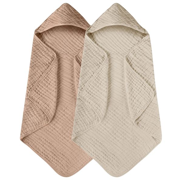 Hooded Baby Towels for Newborn 2 Pack 100% Muslin Organic Cotton Towel