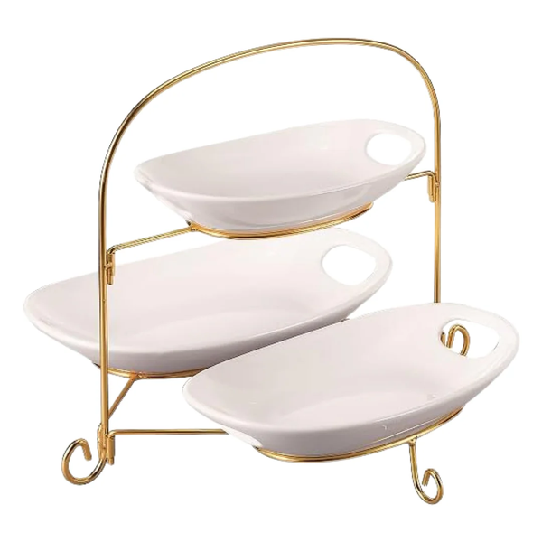 Orchid 3 Tier Platter Set with Gold Stand